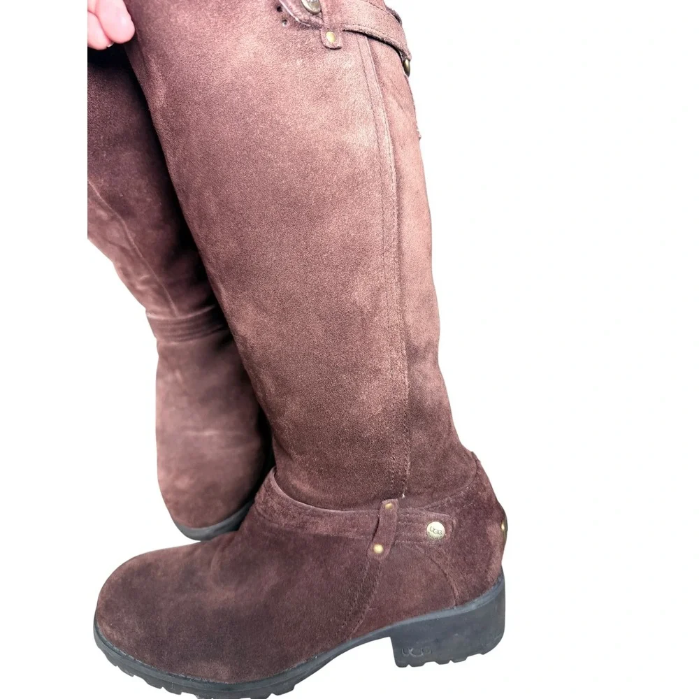 UGG Australia Jillian Boots 7.5 Brown Suede Sheepskin Tall Winter Boot Apres Ski